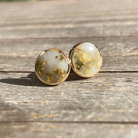 Jewelry - Authentic Kabana 14k Gold, Natural Gold Quartz Inlay Stud Earrings